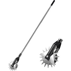 BARAYSTUS Wheel Rotary Edger Lawn Tool, Grass Edge Trimmer, Sidewalk Manual Lawn Edger, Strong 3 Sections Stainless Steel Handle with Cushion Grip, 58.3-Inch (black)