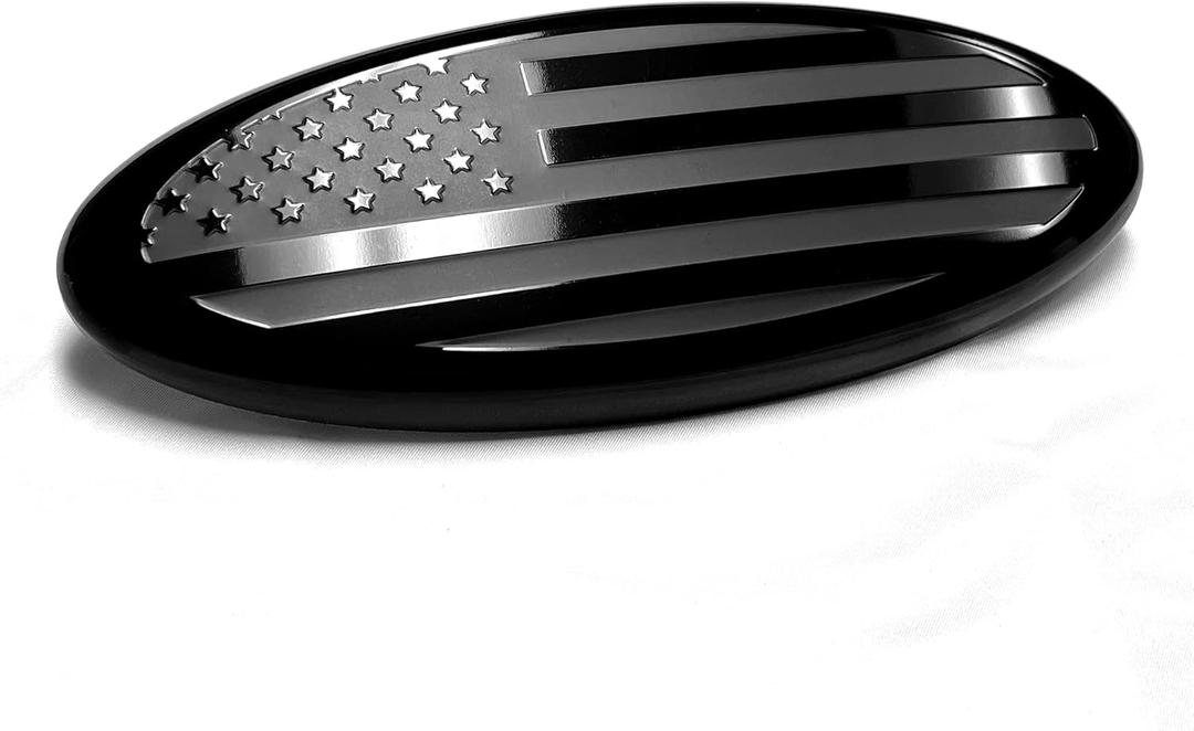 3 x 9 inch Front Grille Tailgate Rear American Black Flag Emblem 9"X3.5" Oval Decal Badge Nameplate for F150, F250, F350, Range (9", Black)