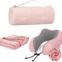 Neck Pillow and Blanket Set Travel Pillows Travel Essentials for Airplane Pink (C-pink)
