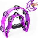 Tambourine Double Row Metal Jingles Half Moon Musical Instruments Tamborines Musical Instrument for Adult Hand Held Percussion for Party, Church (Purple)