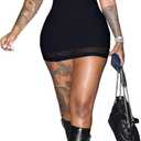 Sexy Bodycon Mini Dress for Women Sweetheart Neck Spaghetti Strap Mesh Hem Party Club Night Out Short Dresses (Large, Black)
