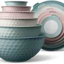 COOK WITH COLOR Mixing Bowls with Lids - 11 Piece Plastic Nesting Bowls Set includes 5 Prep Bowls and 5 Lids, Non Slip Bottom and Embossed Design - Microwave Safe (Teal)
