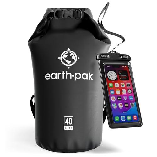 Earth Pak Waterproof Dry Bag - Roll Top Waterproof Backpack Sack Keeps Gear Dry for Kayak with Waterproof Phone Case, Size 40L