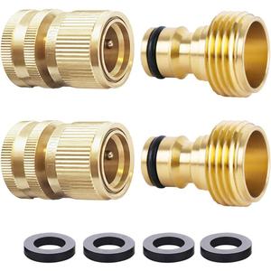 HQMPC Garden Hose Quick Connect Solid Brass Quick Connector Garden Hose Fitting Water Hose Connectors Garden Hose Disconnect 3/4 inch GHT (2Sets) (2Female+2Male)
