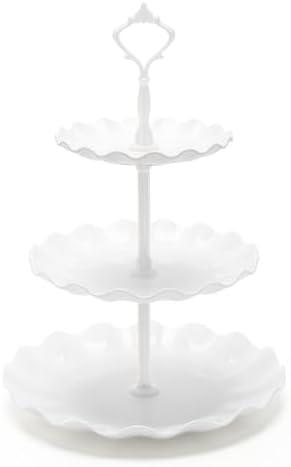 Coitak 3 Tier Cupcake Stand, Plastic Tiered Serving Stand, Dessert Tower Tray for Tea Party, Birthday and Wedding (Wavy-white rod)