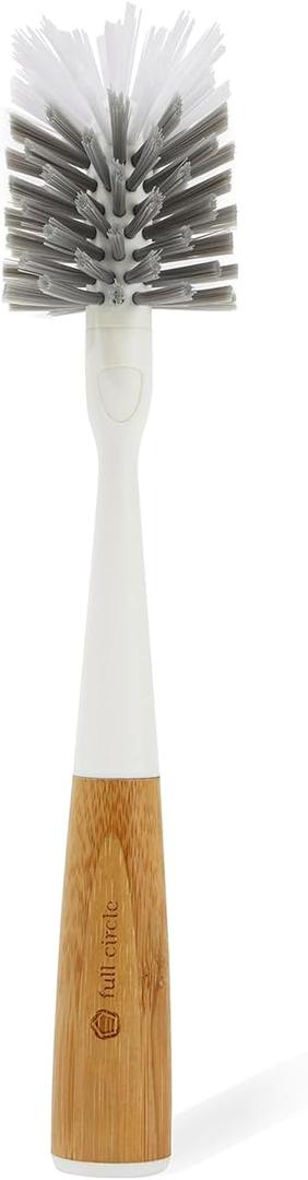 Full Circle Clean Reach - Bamboo Long Handle Bottle & Mug Brush with Replaceable Head, for Deep Cleaning Water Bottles, Baby Bottles, Glasses, and Tumblers, White