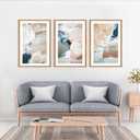 Large Abstract Brush Strokes Framed Canvas Wall Art,Neutral Navy Blue Wall Decor,Modern Pastel Wall Painting,Grey White Toned Artwork for Living Room,Bedroom,Dining Room,Office -24"x36"x3