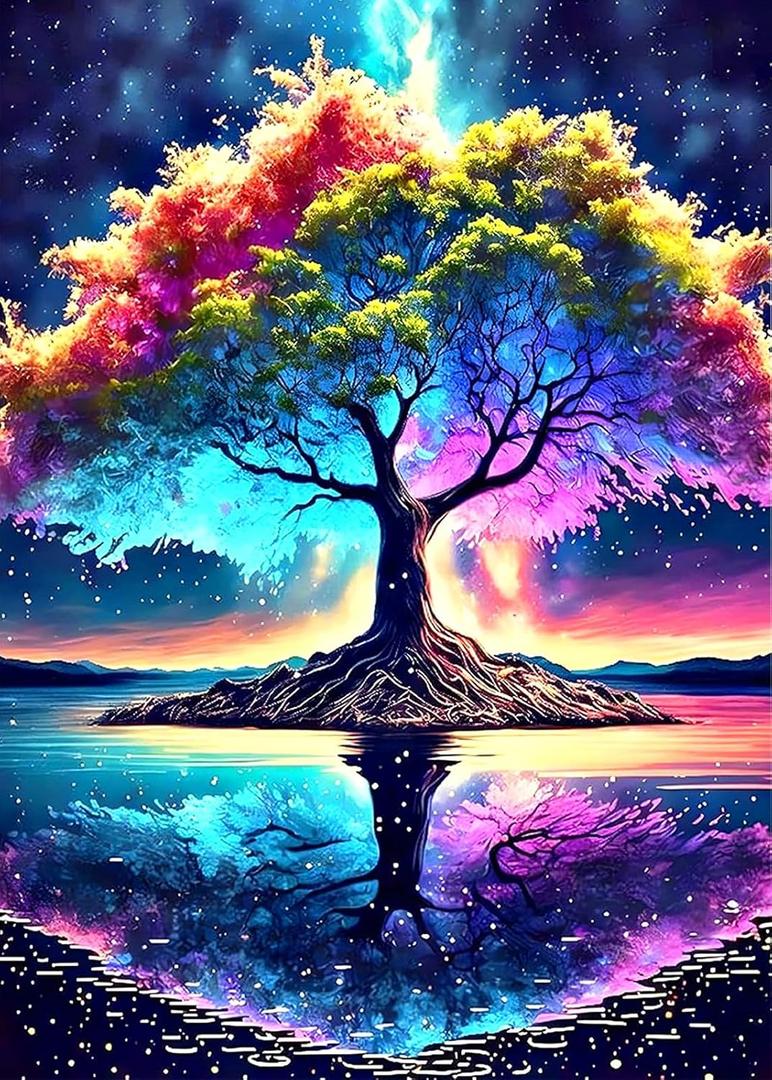2 x QIOUOL 5D Diamond Art Kits for Adults Beginners,Dreamy Tree DIY Paint with Round Full Drill Diamonds Painting Mosaic Gems Art for Home Office Wall Decor 12x16 Inch