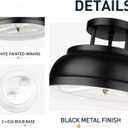 zeyu 12'' Industrial Semi Flush Ceiling Light, 2-Light Flush Mount Ceiling Lamp for Bedroom Dining Room, Metal Dome Shade in Black Finish, ZY29-F BK
