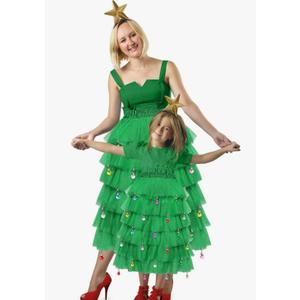 Hillban 23 Pcs Christmas Tree Costume Set Festive Party Dress Outfit Tulle Skirts Star Headband Beard Ornaments for Women