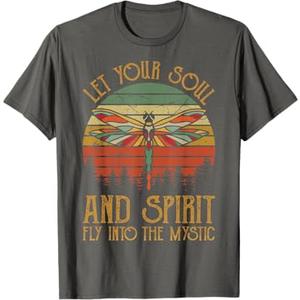 Let Your Soul And Spirit Fly Into The Mystic Dragonfly Retro T-Shirt (Small, Grey)