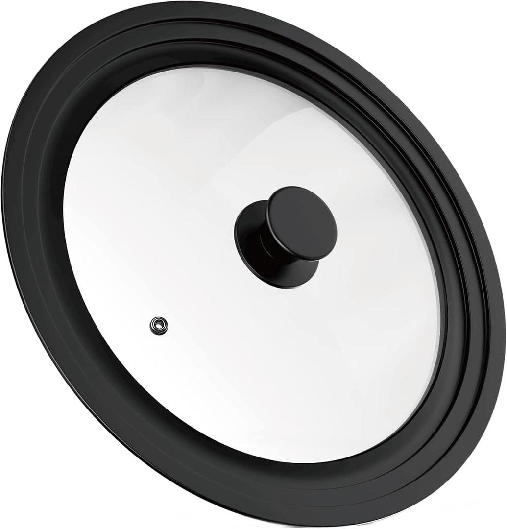Universal Lid, Tempered Glass Lid with Heat Resistant Silicone Rim for Pots Pans Skillets, Dishwasher Safe Cookware Replacement Lid