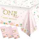Tatuo 3 Pieces 1st Birthday Party Tablecloth Flower One First Birthday Table Cover Disposable Floral Miss Onederful Plastic Tablecloth for Kids Baby Shower Party Decoration Supplies, 54 x 108 Inch