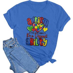 Autism Awareness Shirt Women Autism Shirts Autism Support Tops in April Blue Autism Mom Clothes Special Education Tees (Blue, S)