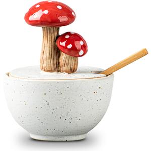 Mushroom Salt Cellar With Lid Ceramic Salt Box White Salt Bowl Salt Container With Lid Salt Pig With Bamboo Spoon Salt Holder Salt Well Salt Keeper