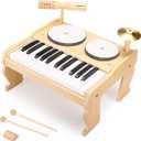 OATHX Kids Piano Keyboard, 25 Keys Digital with Drum Set and Volume Adjustable, 6 in 1 Musical Instruments for Kids Toddlers Baby Children, Wooden Mini Piano Gifts for Girls Boys Ages 3+