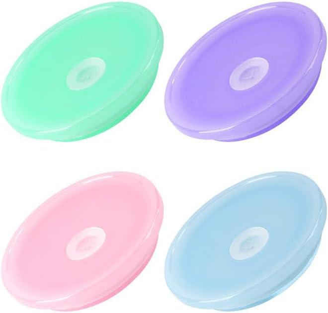 Joyclub 4 Pack Acrylic Lids Fit for 16oz Glass Cups with Straws, Replacement Lid for Drinking Beer Glasses with Bamboo Lids Iced Coffee Glasses Cute Tumbler Cup (Multi Light)