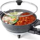 TWIN Electric Hot Pot with Divider | EvenHeat Cast Aluminum Non-Stick Pot for No-Spot Cooking | 1500W Fast Heating | Dual-Flavor Shabu Shabu Pot for Family Use (BLACK)