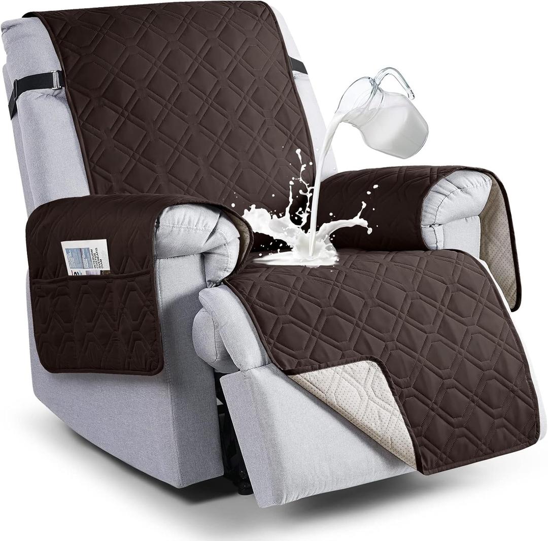 VANSOFY Waterproof Recliner Chair Covers, Recliner Cover Non-Slip Dog Chair Cover Furniture Protector Washable Slipcover with Pocket, Elastic Straps for Pets, Dogs(Chocolate, 23.6")