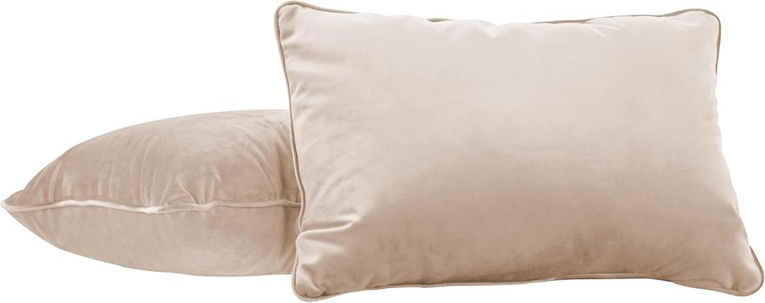 Factory Direct Partners Beige 16" x 24" Rectangle Lumbar Microfiber Pillow with Piping, 2-Pack, 16x24, 2 Count