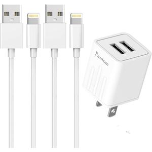 Dual Port 2.4A Wall Charger Plug with 2-Packs 5-Feet Cable Charge Sync Compatible with iPhone 14/14 Pro Max/13/12/11/X/8/8 Plus/7/6/5 iPods iPads Airpods (White)