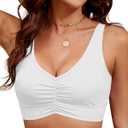 LookbookStore Bikini Tops for Women Modest Bathing Suit Padded Adjustable Ruched Sporty Cropped Tankini Swim Top Only (White, M)