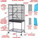 54" LARGE Wrought Iron 4-Level Chew-Proof Tight 1/2-inch Wire Spacing Ferret Squirrel Chinchilla Sugar Glider Rat Mice Rabbit Hamster Critter Home Cage Easy Clean Pull Out Tray Removable Rolling Stand