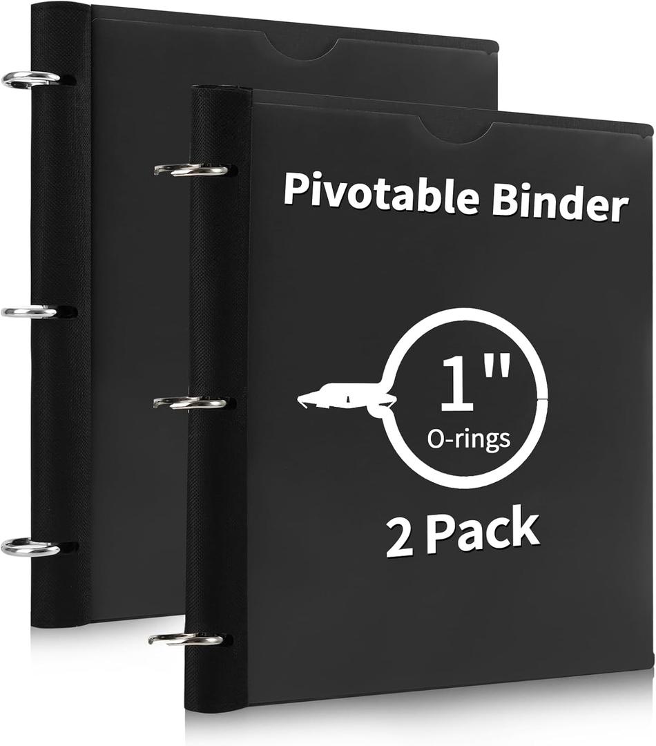 360 Pivotable 3 Ring Binder, Upgraded Foldable Binders 1 inch 2 Pack, Thin Small Three Ring Binder Fits 8.5" x 11", for Home, School and Office Binders Supplies - Black