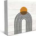 SRADMO Boho Sun Rainbow Abstract Geometric Balance Arch Shapes Wood Box Sign Desk Decor, Boho Mid Century Modern Art Wooden Block Box Sign Decoration For Home Office Shelf Table Decor (white)
