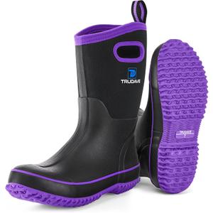 Trudave Rubber Boots for Women, Mid Calf Rain Boots, Womens Waterproof Boots, Neoprene Insulated Outdoor Work Mud Boots for Hunting Farming Gardening Fishing, Size: 8 (Purple)