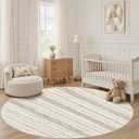 Nakagishi Round Rug Boho Area Rugs: 4x4 Washable Large Circle Neutral Soft Stain Resistant Non-Slip Carpet for Women Aged 25-45 Farmhouse Decor Enthusiasts - Living Room Bedroom Dining Room Nursery