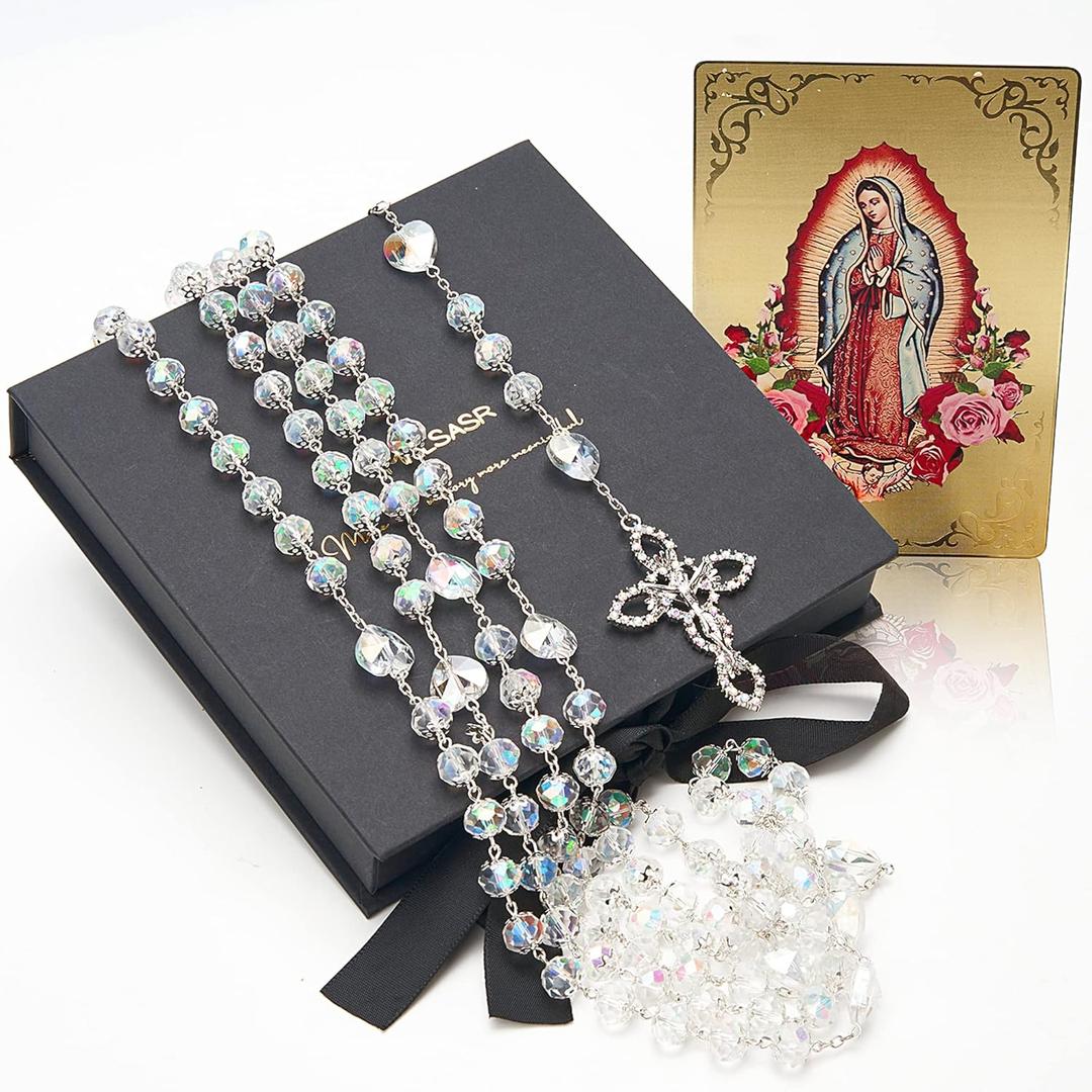 Lazo Para Boda - Wedding Lasso, Crystal Arras Para Boda Catolica with Jesus Christ, Lazos Para Bodas De Iglesia Para Novios, Lasso for Wedding Ceremony, Wedding Lasso Catholic Set, Wedding Rosary Lazo (Silver)
