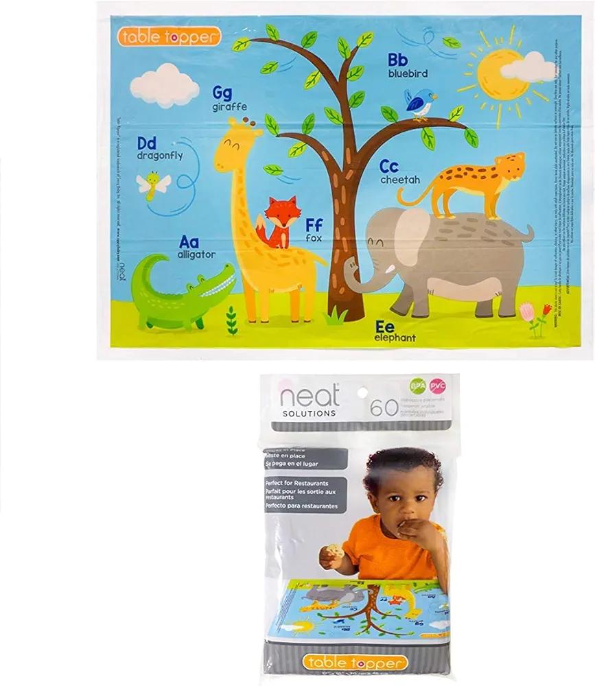 Neat Solutions Table Topper Disposable Stick-on Placemats in Reusable Package, Gender Neutral, 12" x 18", 60 Count (Pack of 1) (Styles May Vary)