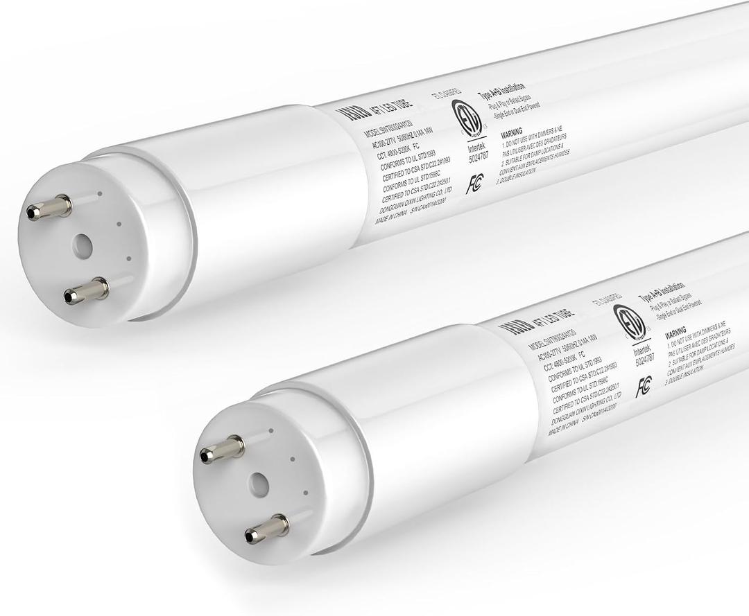 JESLED Fluorescent Light Bulbs 48 Inch, 14W (40W equiv.) 2450LM 5000K, T8 LED Bulbs 4 Foot Type A+B, Single or Double End Powered, F32T8 or F40T12 LED Replacement, Frosted, 2Pack, ETL Listed
