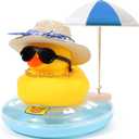 2 x Yellow Rubber Duck with Sun Hat, Swim Ring, Necklace, Sunglasses & Sunshade Cute Duck for Car Ornament Home Decor Desk Summer Beach Party Decoration (Blue)