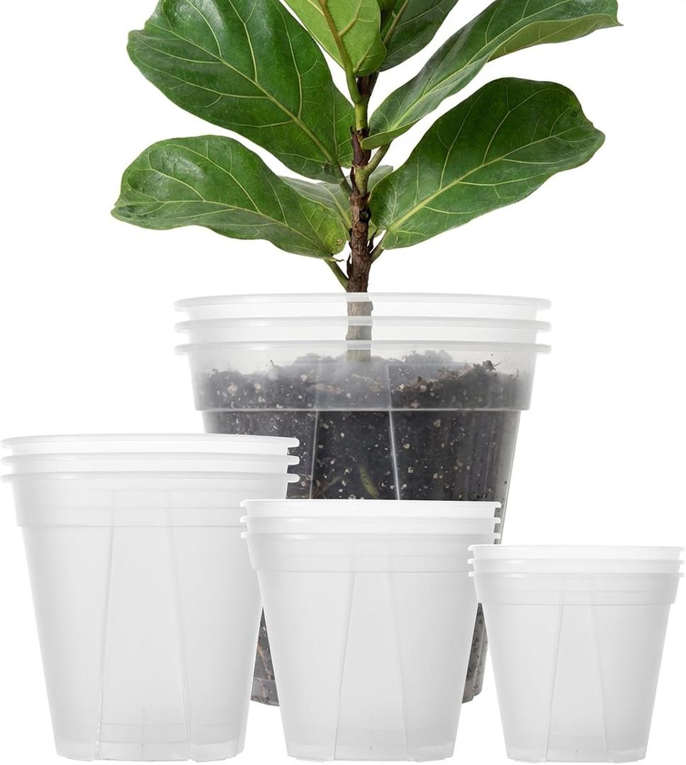 12 pcs 12/10/8/7 inch Large Clear Nursery Pot with Drainage Holes,Reusable Thick Plastic planters for repotting Orchid,Monstera,Aroid, Indoor and Oudoor use