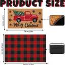 JarThenaAMCS 2Pcs Merry Christmas Door Mat Combo Set 16.5" x 29" Xmas Truck Imitation Coir Welcome Doormat with 23.6" x 35.4" Red Black Plaid Rug for Indoor Outdoor Home Bathroom Decor