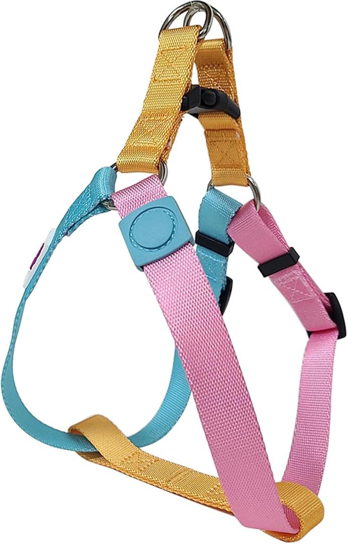 Tri-Color Dog Harness - Adjustable Step-in Design, Heavy Duty, Easy Walking Harness for Small Dogs - Blue Pink
