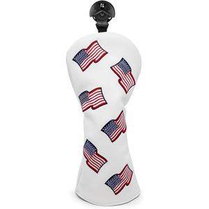 US Flag Patriotism Golf Club Head Covers White for Driver, Fairway Hybrid Woods - 4 Options - Synthetic Leather Golf Wood Head Covers Set(D/F/H), Driver Headcover, Fairway Wood Head Cover, Golf Hybrid Head Cover
