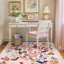 Boho Floral Area Rugs 5x7 Soft Washable Stain Resistant Indoor Floor Carpet Rug Vintage Beige Low Pile Non Slip Rug Spring Farmhouse for Living Room Bedroom Dining Room Playroom Nursery Family Room (Baby Pink)