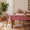 Red and White Gingham Tablecloth, Waterproof Outdoor Picnic Table Cover for Summer BBQ, Farmhouse Kitchen, Patio Dining, Reusable Machine Washable Checkered Table Cloth, W60 x L144 in