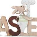 Easter Decorations Wooden Sign Party Decorations for Home, Farmhouse Easter Table Decor Bunny with Pompom Ball for Tiered Tray Tabletop Shelf Mantel Party Outdoor Indoor (Lite Green)