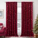 BGment Burgundy Red Velvet Curtains 96 Inches, Christmas Curtains Super Soft Thermal Insulated Blackout Back Tab and Rod Pocket Snow Silver Printed Drapes for Living Room, 2 Panels, Each 52 x 96 Inch