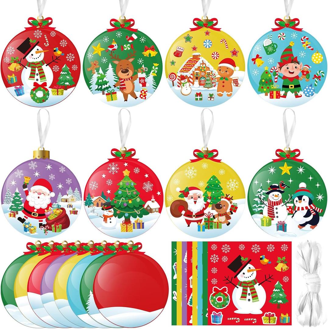 48 Pcs Christmas Craft Kits for Kids DIY Christmas Ornament Kit Make Your Own Xmas Arts and Crafts Xmas Decor with Stickers for Holiday Class Home Party Favors Supplies(Ball)
