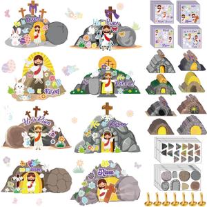 Frienda 48 Set Easter Jesus Resurrection Craft Kit Christian Make Your Own Empty Tomb of Jesus He is Risen Crafts for Faith Classroom Church Christian Easter Day Party Craft