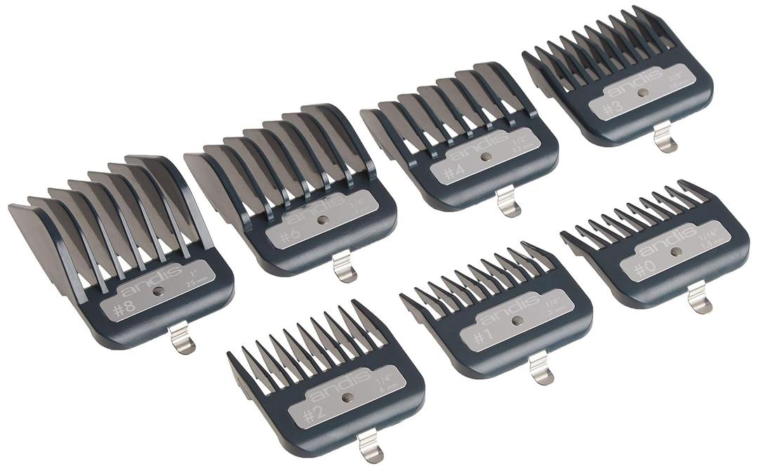 Andis Master Series Premium Clipper Guard Set  7 Count Attachment Combs with Metal Clips, Professional Cutting Guides