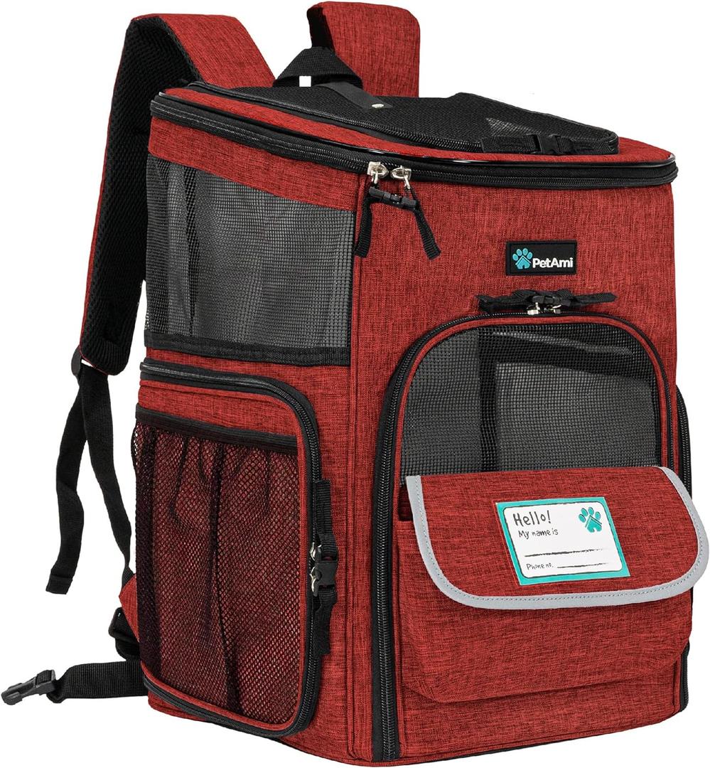 PetAmi Dog Backpack Carrier, Airline Approved Cat Backpacks for Carrying Small Large Cats, Pet Carrier Back Pack, Ventilated Soft Sided for Travel, Hiking, Camping, Max 18 lbs, Red (One Size)