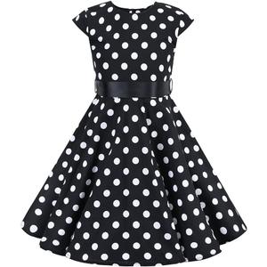 Kids 1950s Dresses for Girls Vintage 50s Style Polka Dot Dress Retro 50's Audrey Hepburn Rockabilly Party Swing Dress + Belt (Black, L)