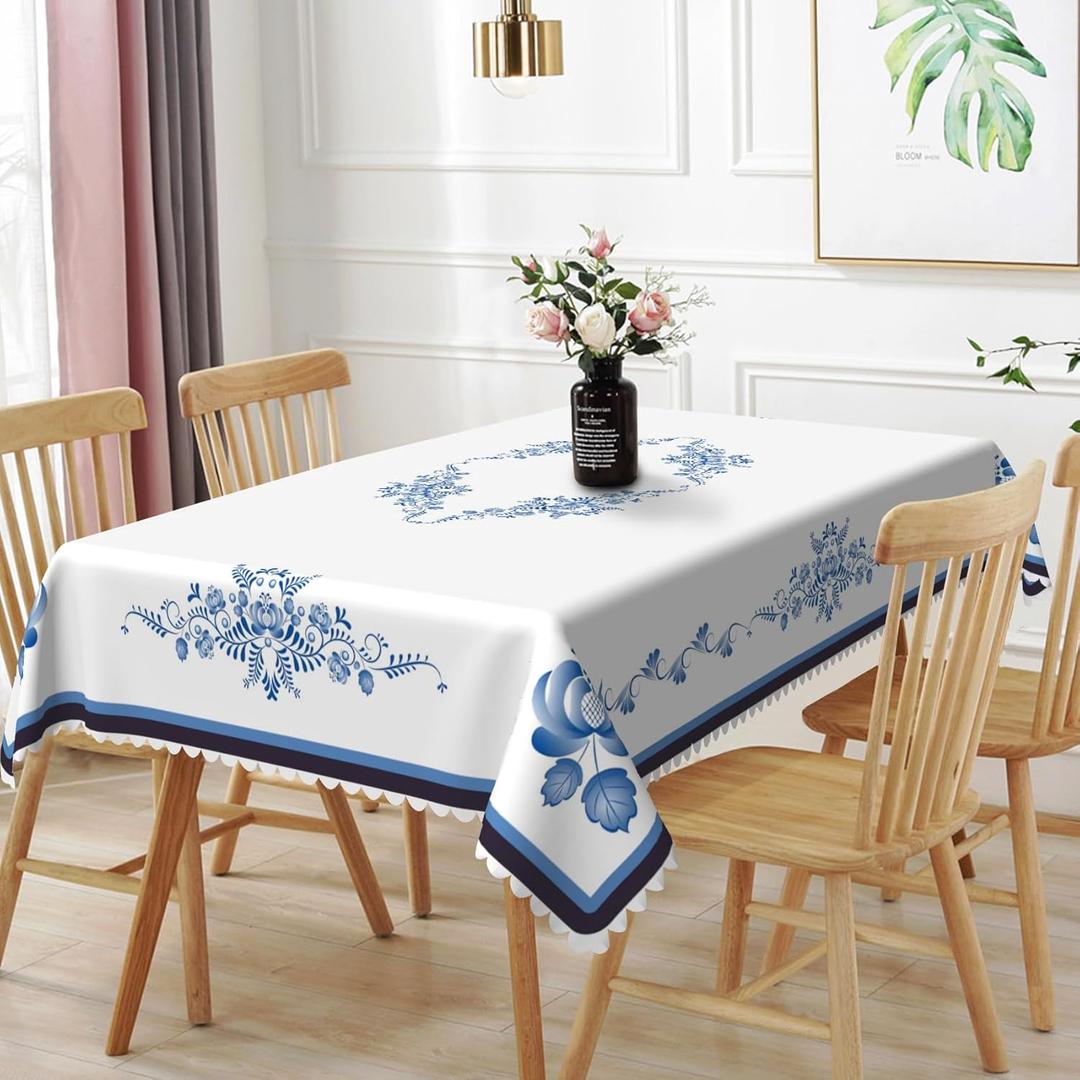 70x140inches Blue Floral Rectangle Tablecloth Blue and White Porcelain Tablecloths Spill Proof Stain Resistant Polyester Table Cloth Cover for Kitchen Dining Room Picnic Banquet Party Decor