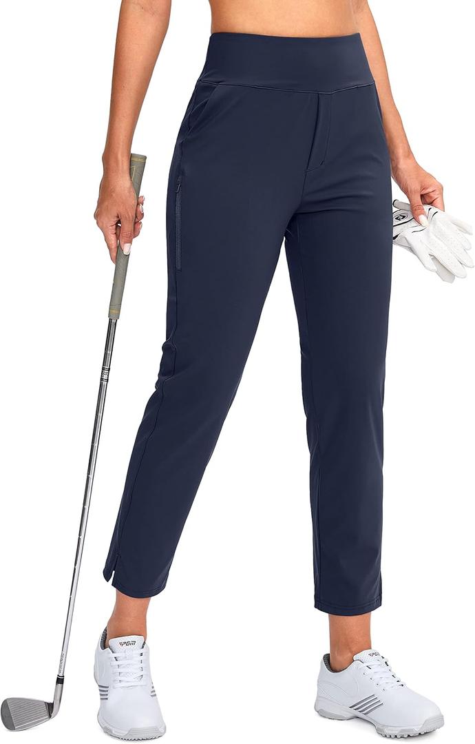 YYV Women's Golf Pants Stretch Work Ankle Pants High Waist Dress Pants with Pockets for Yoga Business Travel Casual (X-Large, Navy)